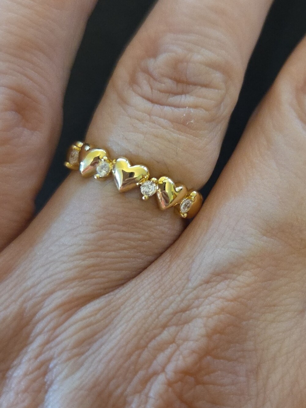 Stampato Heart and CZ Band Ring - Women's Gold Tone Size 5 NIB